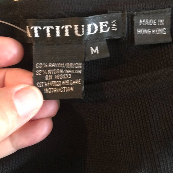 Attitude Knit Black Medium Top – Beaded Floral Sequin Detail, 3/4 Sleeve - Picture 7 of 10